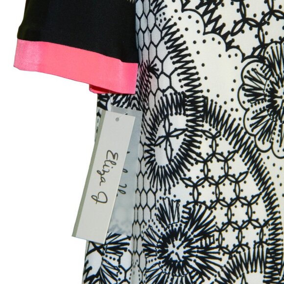 Eliza J A-line Shift 3/4" Sleeves Dress Black White Pink Size 12 - Picture 5 of 13